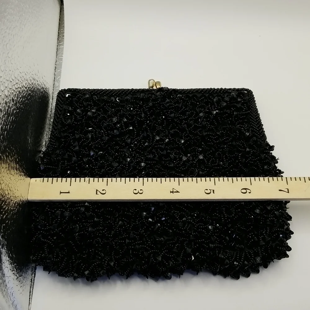 Heavily Beaded Handbag Clutch Black Rhinestone Kiss Lock Richere Bag Hong Kong